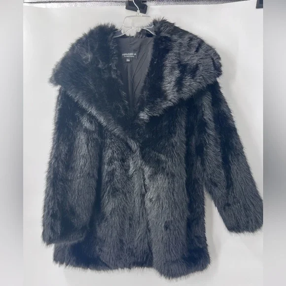 Coalition LA black faux fur coat women’s new large - Picture 6 of 8